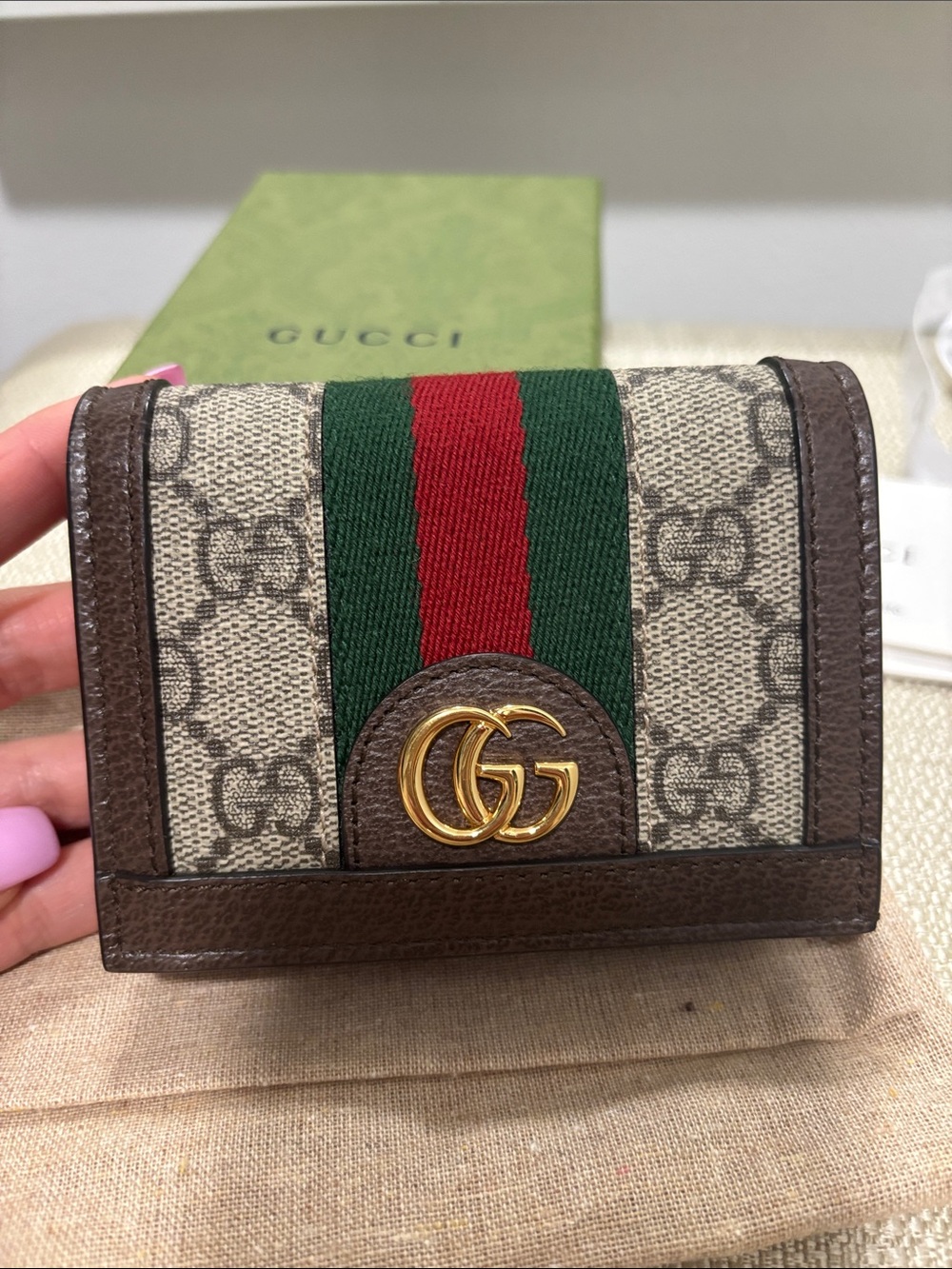 Gucci Brown GG Supreme Canvas Wallet with Web Stripe - Picture 2 of 9